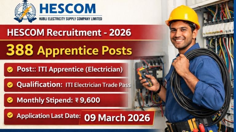 HESCOM) Recruitment 2026 – 388 ITI Electrician Apprentice ಹುದ್ದೆಗಳು