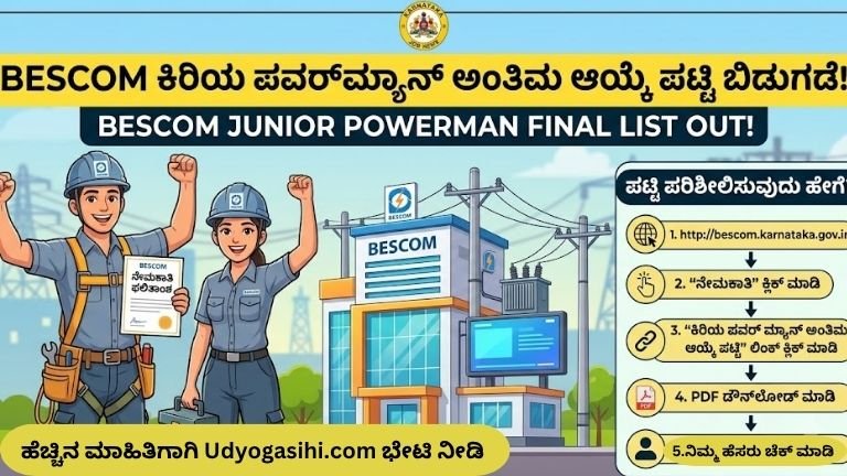 BESCOM Junior Powerman Final Selection List 2026 